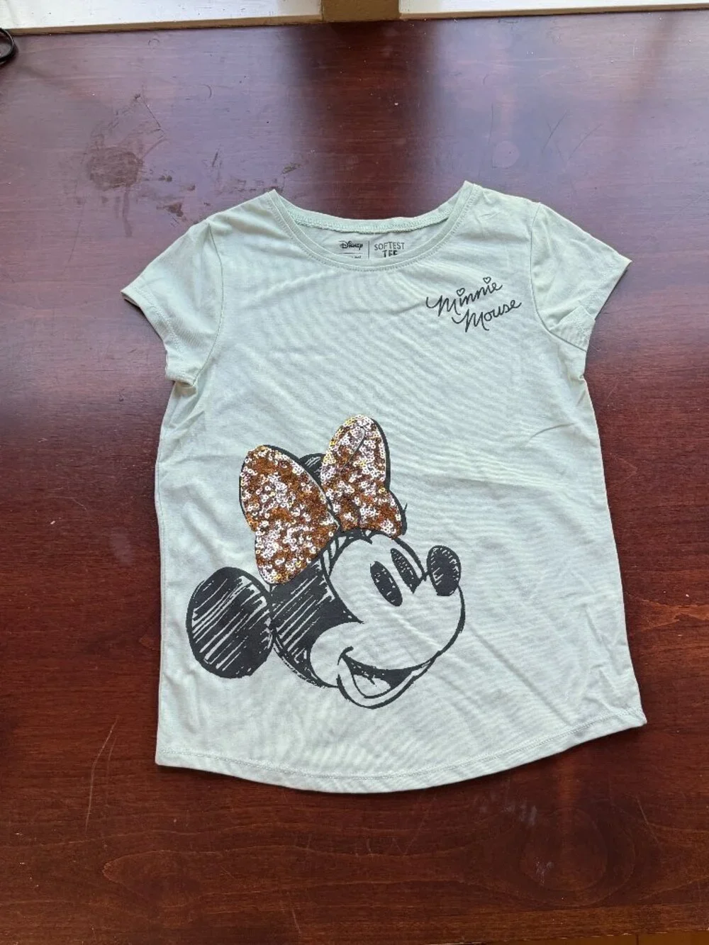 DISNEY Jumping Beans Softest Tee Mint Green Sequin Minnie Mouse Size 8